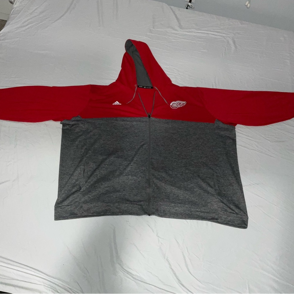 Adidas Red and Gray Full-Zip Hoodie, Redwings